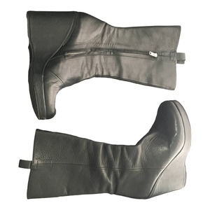 Damir Doma Women's Platform High Wedge Heel Leather Boots Size 38 Black